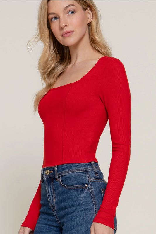 CHEREE CORSET DETAIL KNIT TOP | RED