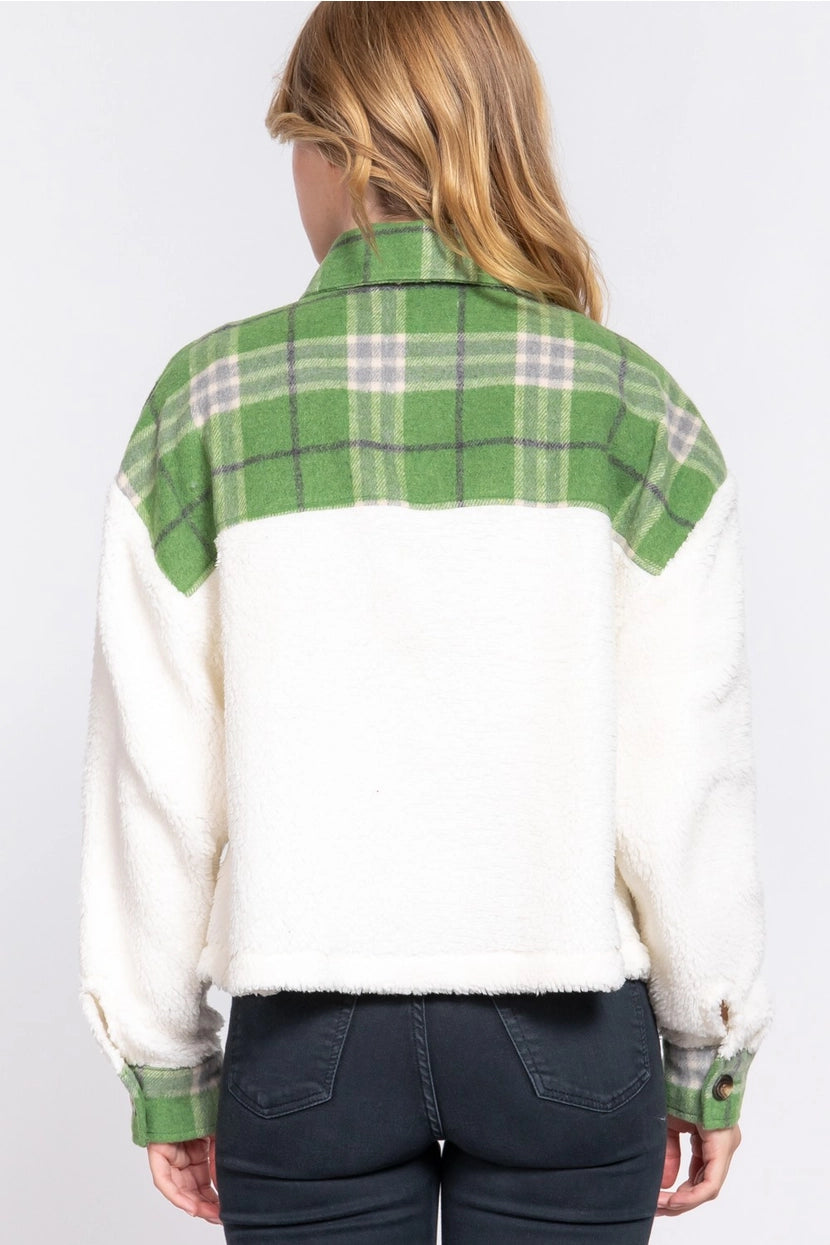 JACE PLAID CONTRAST FAUX FUR SHACKET