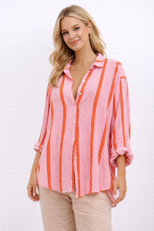 JORDANNA STRIPED BUTTON FRONT SHIRT