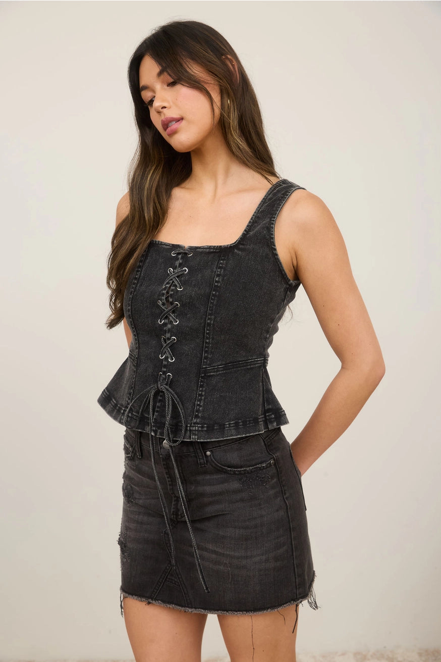 CARSON LACE UP DENIM TANK
