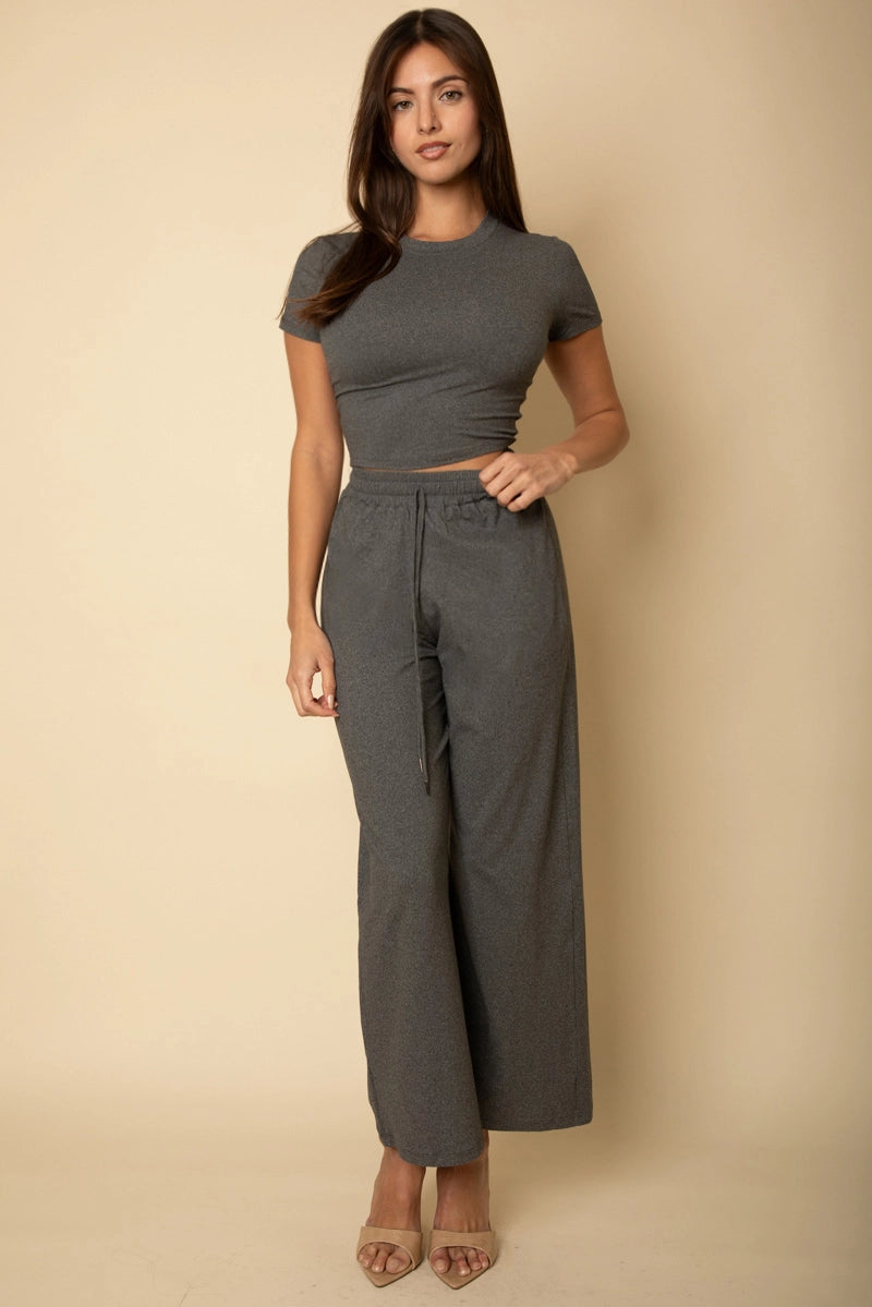 ANGIE FITTED TOP AND WIDE LEG PANTS SET
