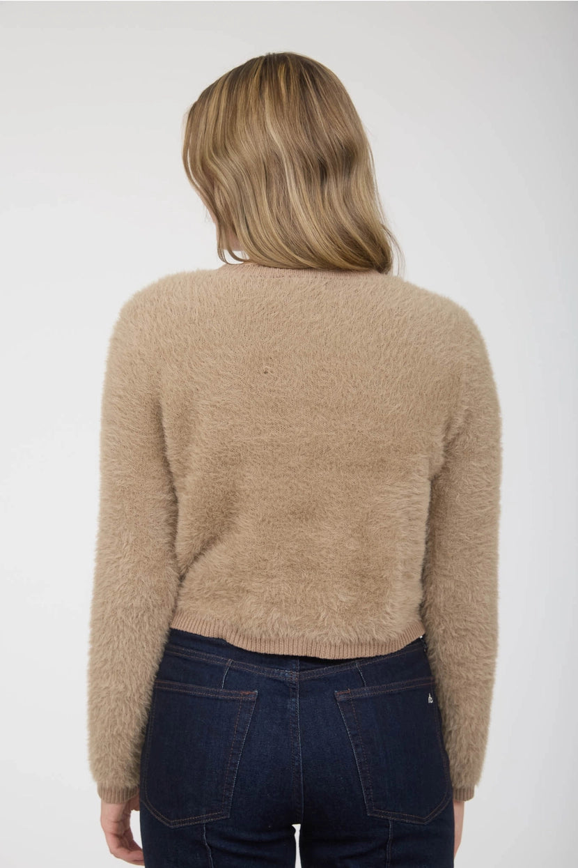 MALANY FUZZY KNIT BUTTON FRONT CARDIGAN