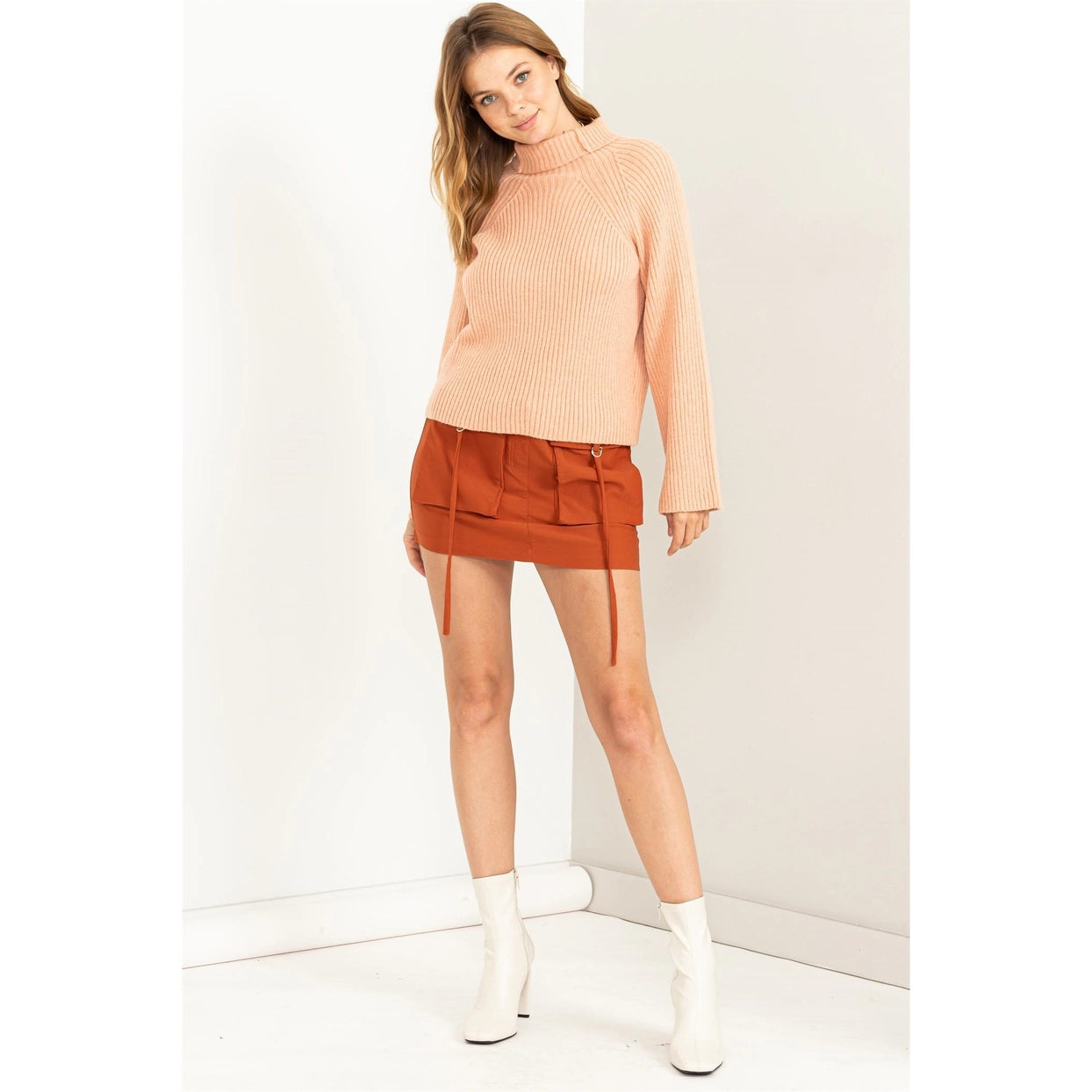 LOREN MOCK NECK RIBBED SWEATER