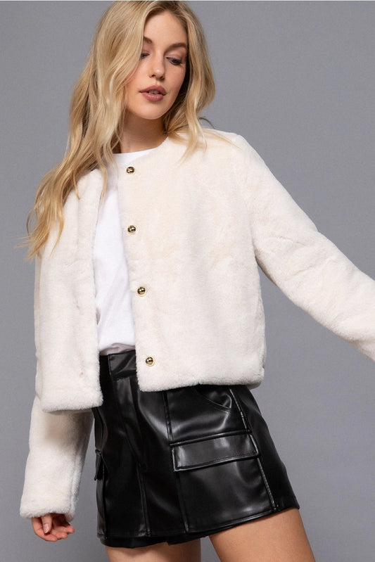 NATTIE FAUX FUR COAT | CREAM