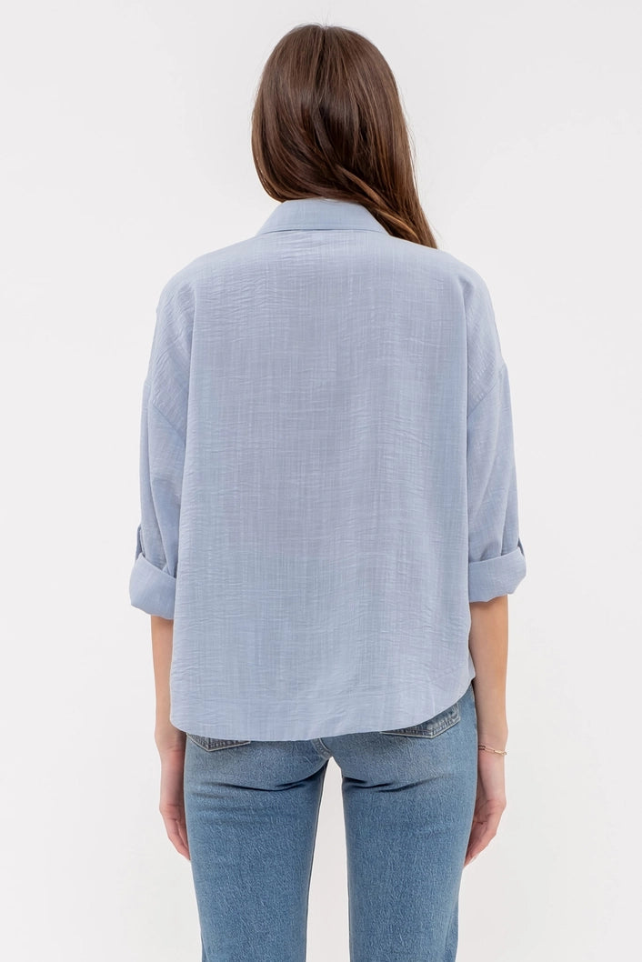 EVIE LIGHTWEIGHT COLLARED BUTTON DOWN SHIRT | BLUE