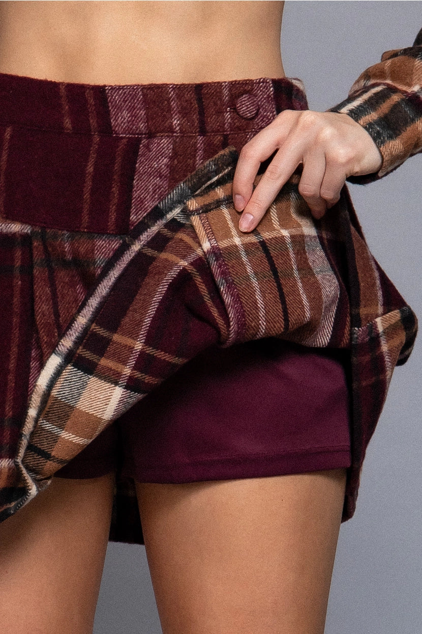LINLEY BRUSHED PLAID SKIRT | BURGUNDY