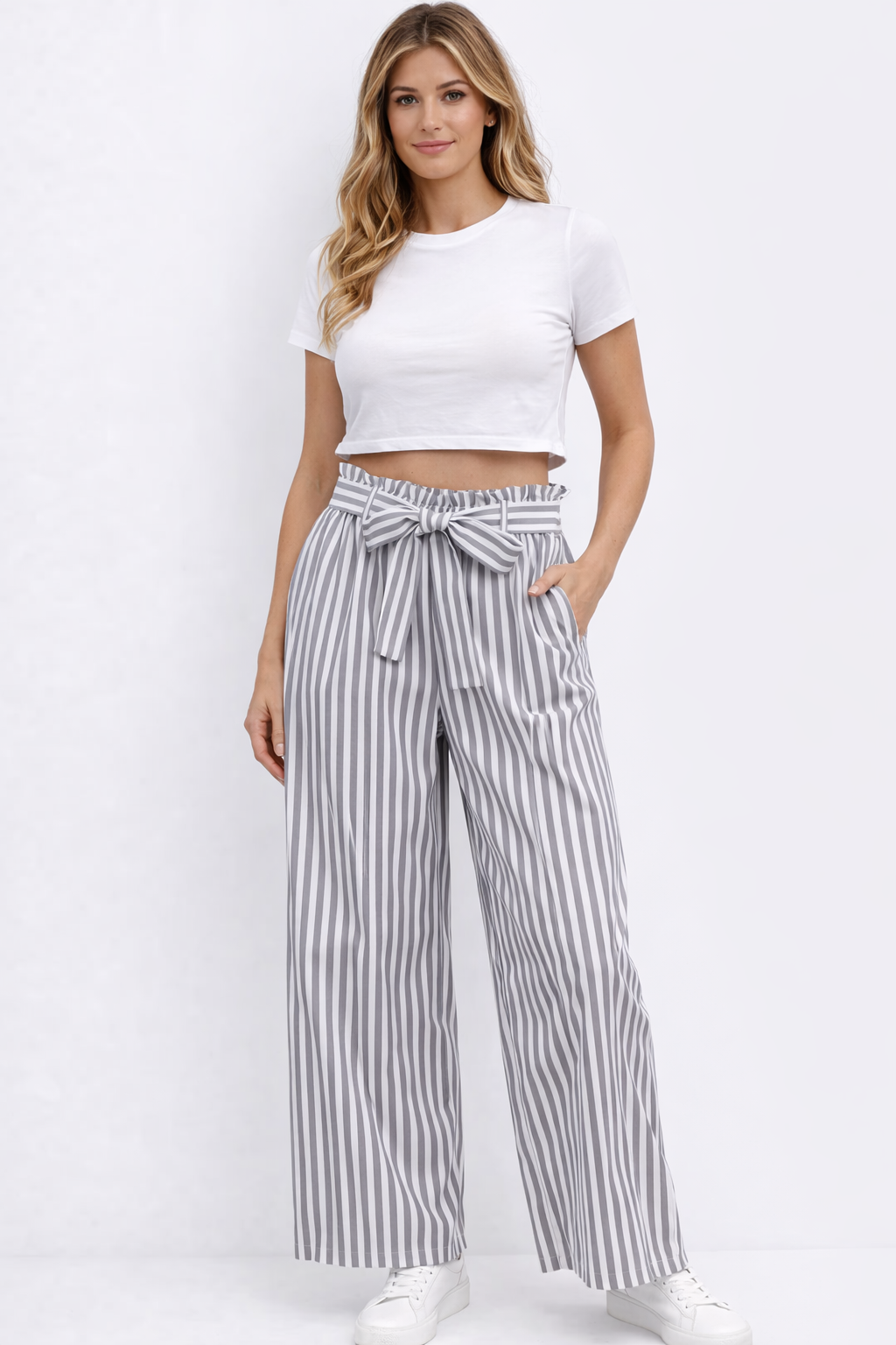 EASON STRIPED WIDE LEG PANTS