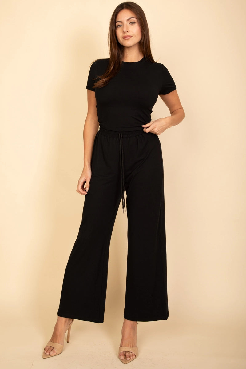 ANGIE FITTED TOP AND WIDE LEG PANTS SET