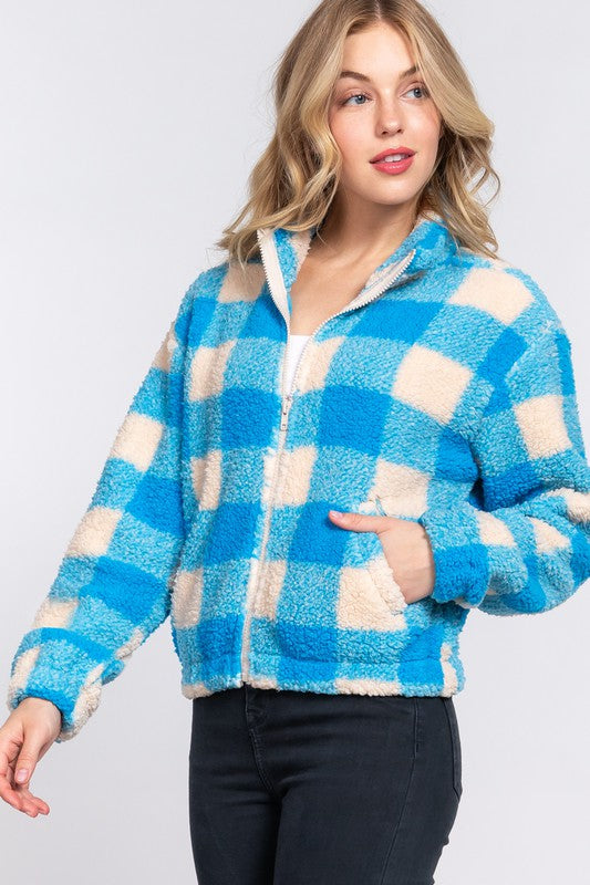 RIELLY ARGYLE PRINT SHERPA JACKET | BLUE