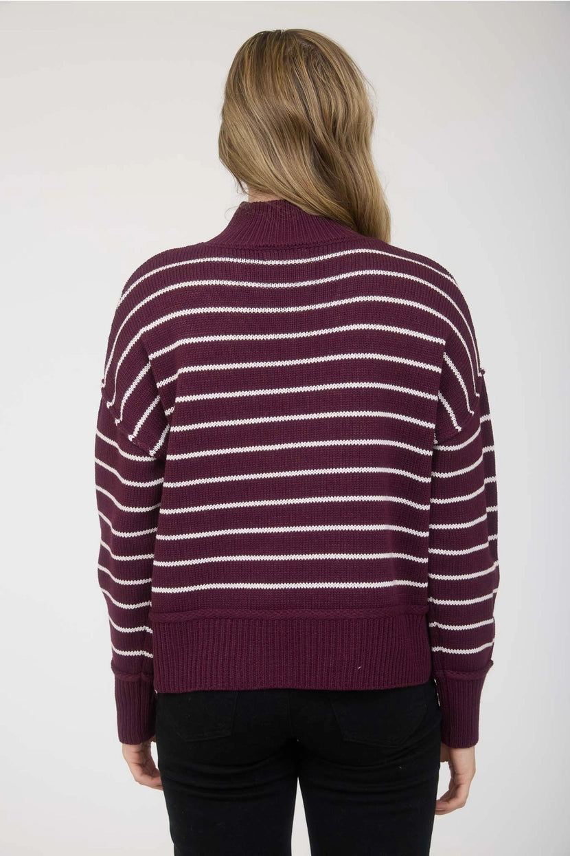MARY-KATE STRIPED MOCK NECK KNIT SWEATER