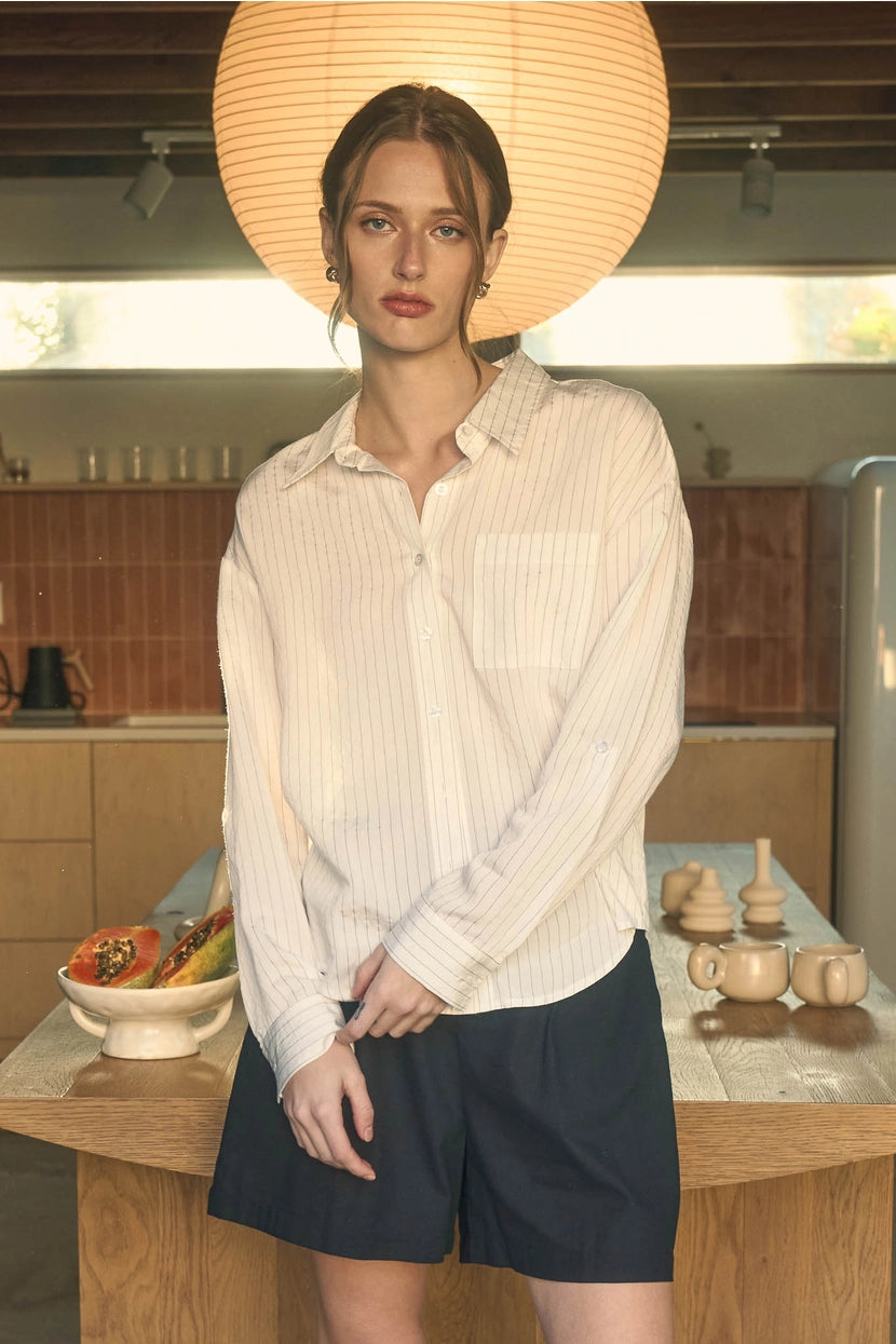 JORDYN PINSTRIPE COLLARED LONG SLEEVE SHIRT