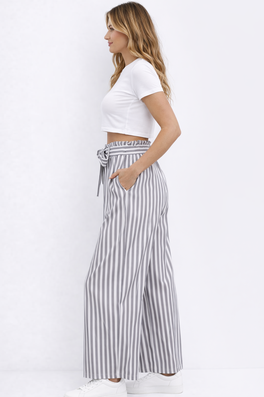 EASON STRIPED WIDE LEG PANTS