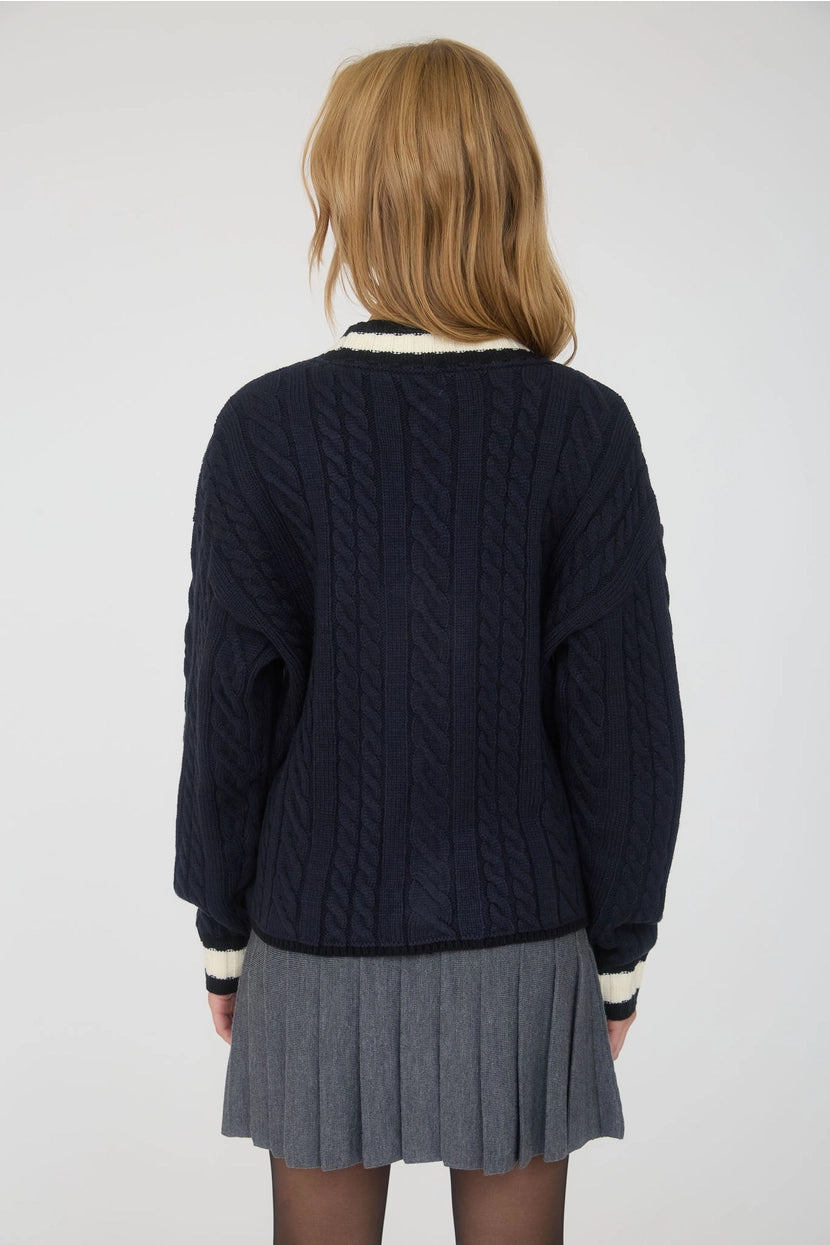 HARLAN CABLE KNIT BOYFRIEND CARDIGAN