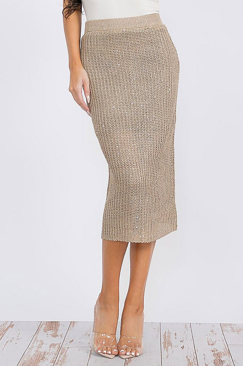 SHAYLA SHIMMER KNIT MIDI SKIRT