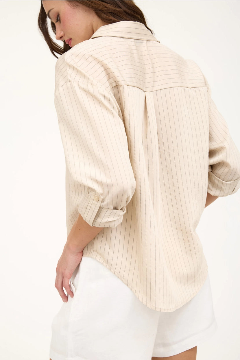 JORDYN PINSTRIPE COLLARED LONG SLEEVE SHIRT