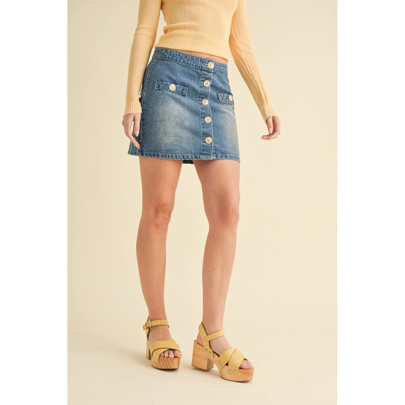 SYDELLE BUTTON FRONT DENIM MINI SKIRT