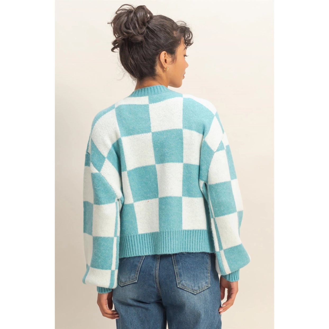 BRECKYN CHECKERED BUTTON FRONT CARDIGAN