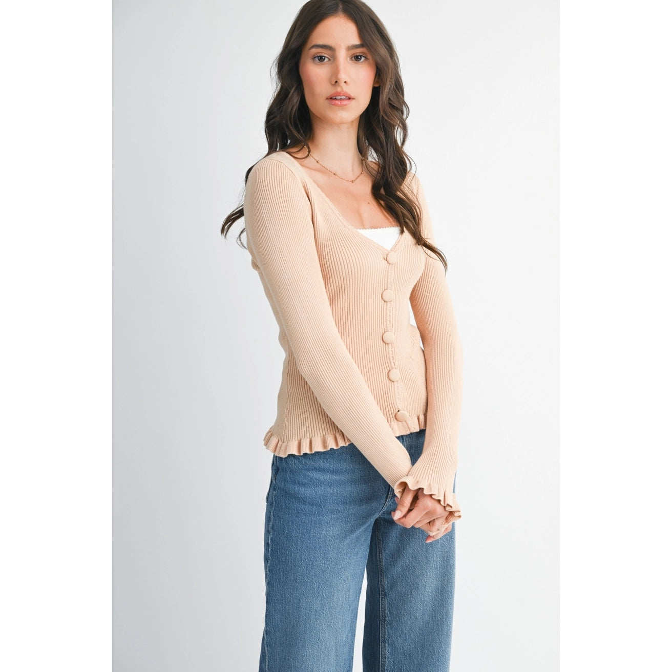 CHANTRIA RIBBED BUTTON UP CARDIGAN