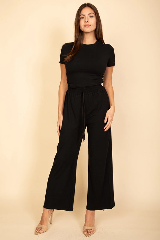 ANGIE FITTED TOP AND WIDE LEG PANTS SET