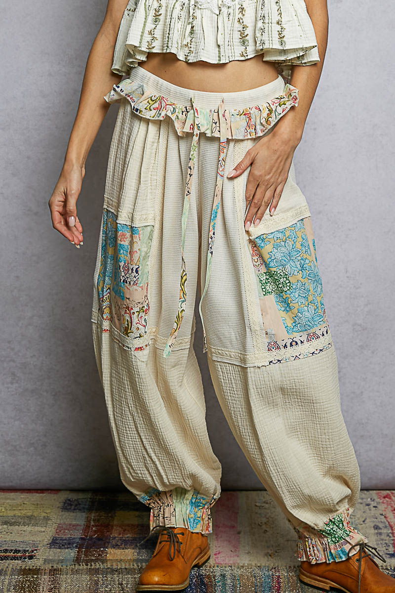 HARLOW PATCHWORK JOGGERS | CREAM