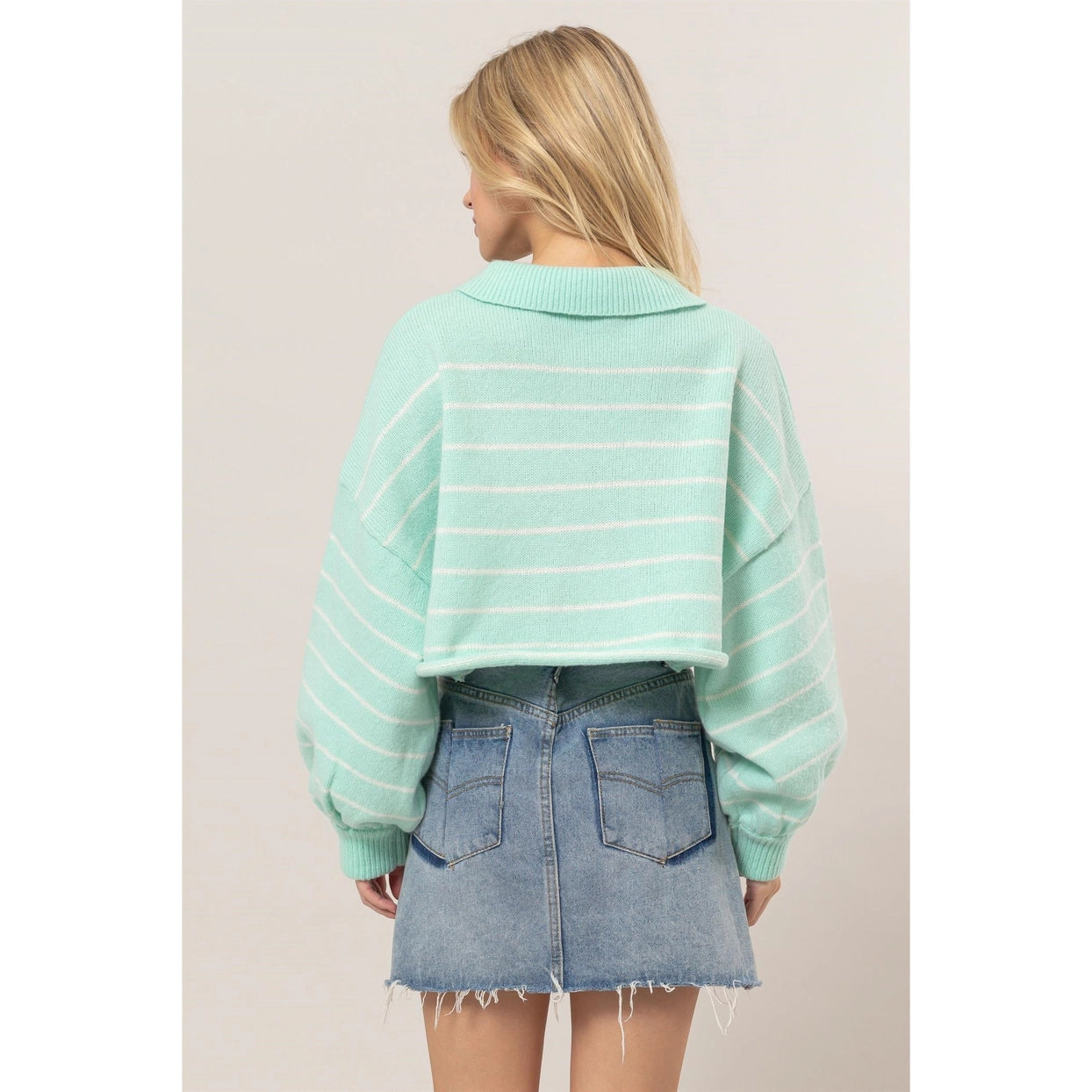 RAVEN STRIPED HALF PLACKET SWEATER