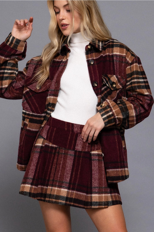 LINLEY BRUSHED PLAID SKIRT | BURGUNDY