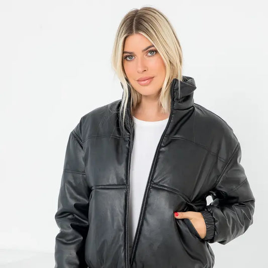 WRENLEY FAUX LEATHER BOMBER JACKET