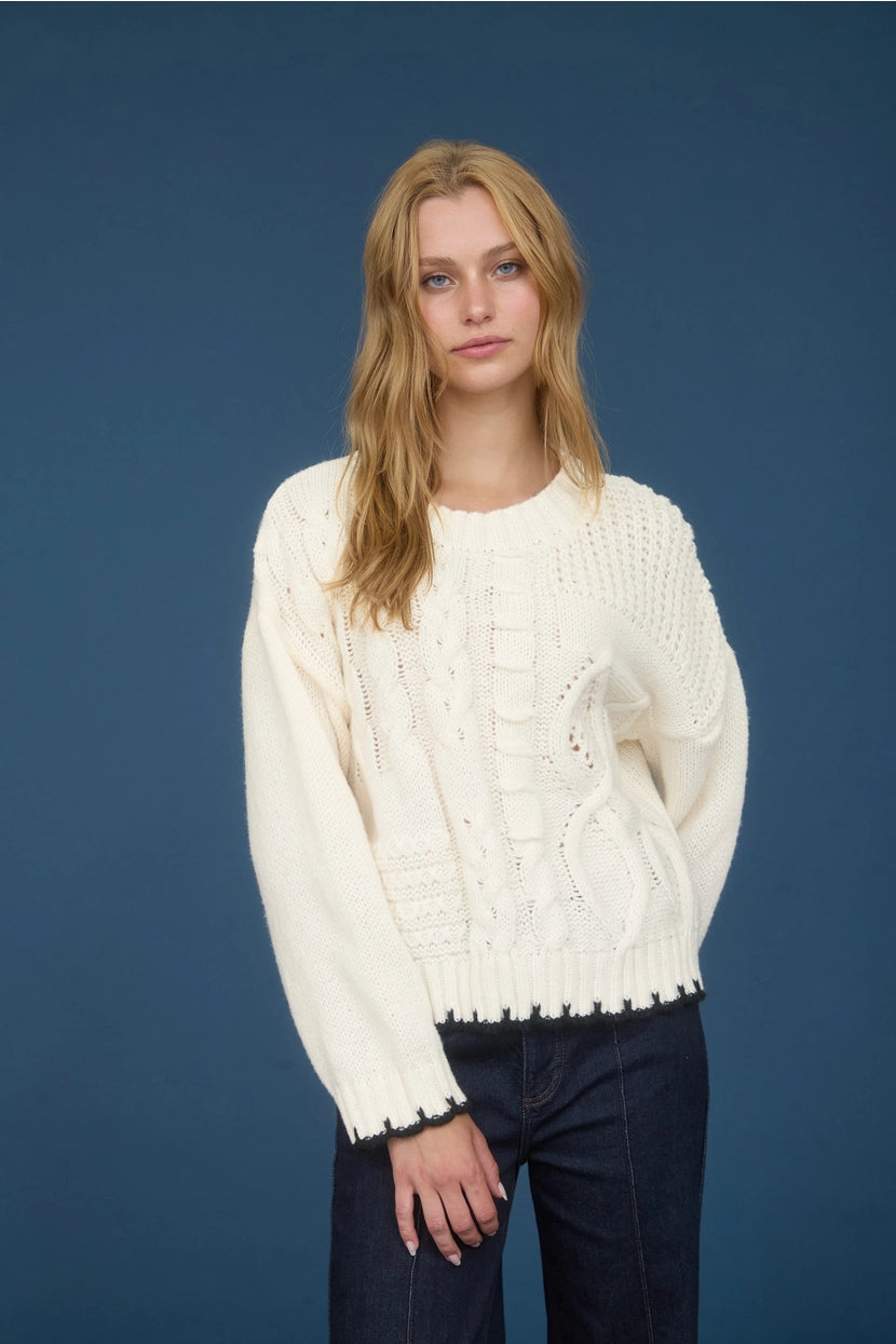 ROVER CABLE KNIT SWEATER WITH CONTRAST STITCHING