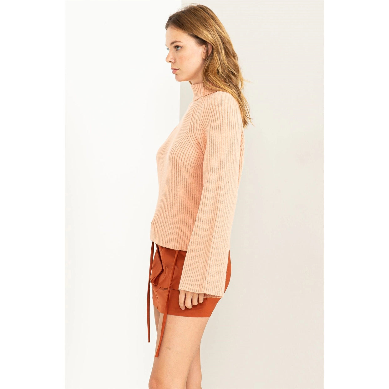 LOREN MOCK NECK RIBBED SWEATER