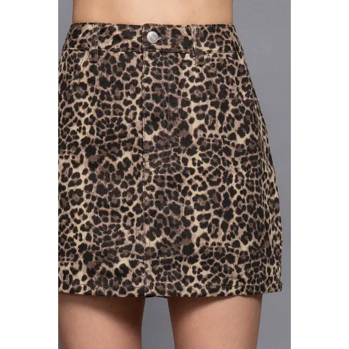 HUNTLEY LEOPARD DENIM MINI SKIRT