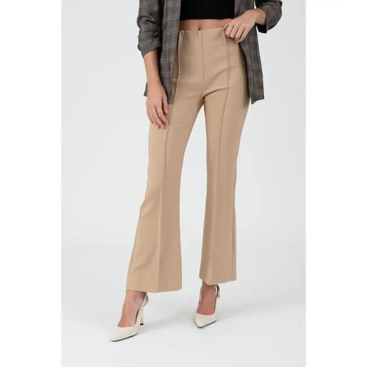 JAYLANI HIGH WAIST BELL BOTTOM DRESS PANTS | KHAKI