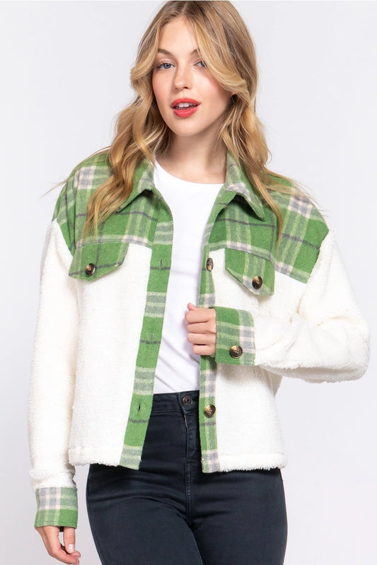 JACE PLAID CONTRAST FAUX FUR SHACKET