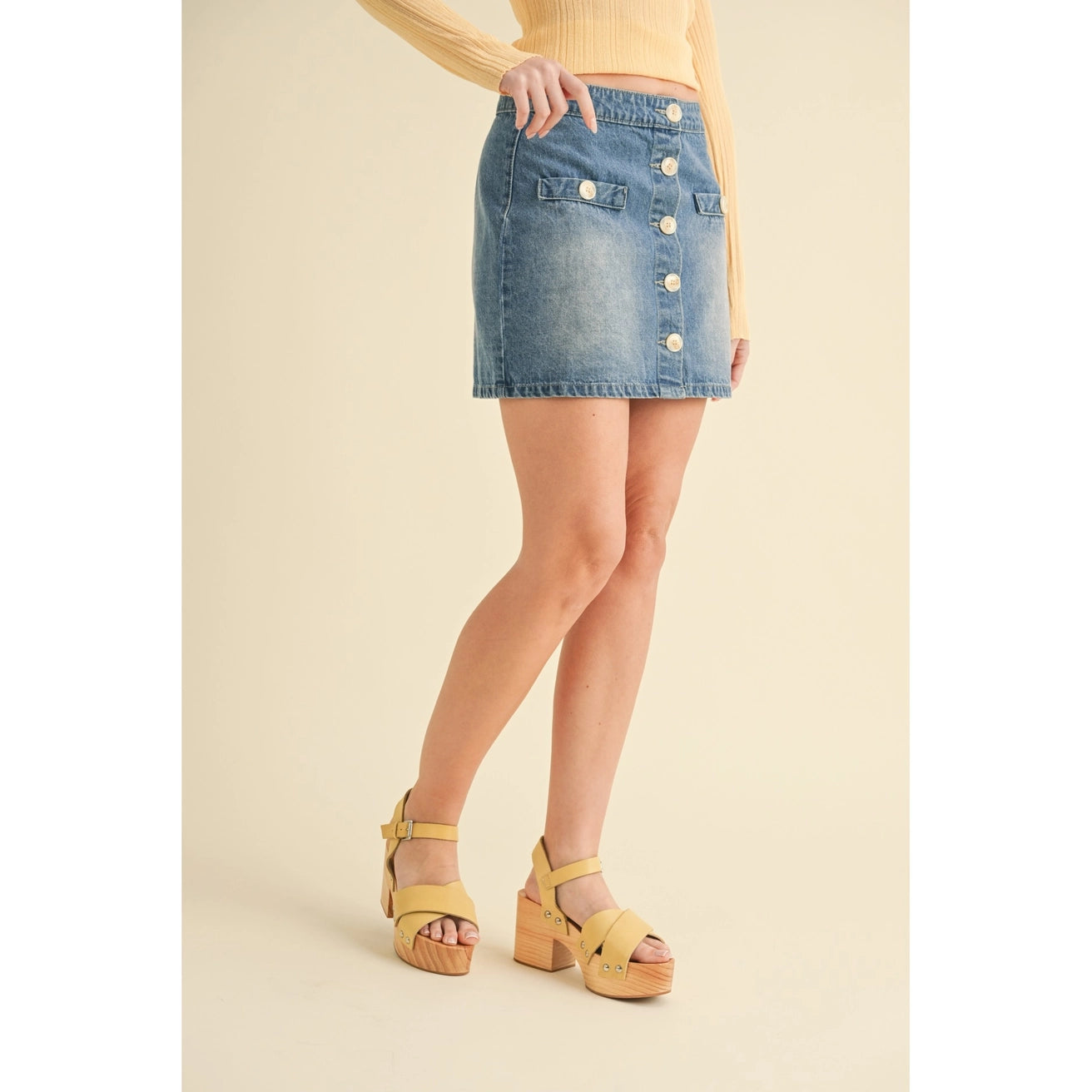 SYDELLE BUTTON FRONT DENIM MINI SKIRT