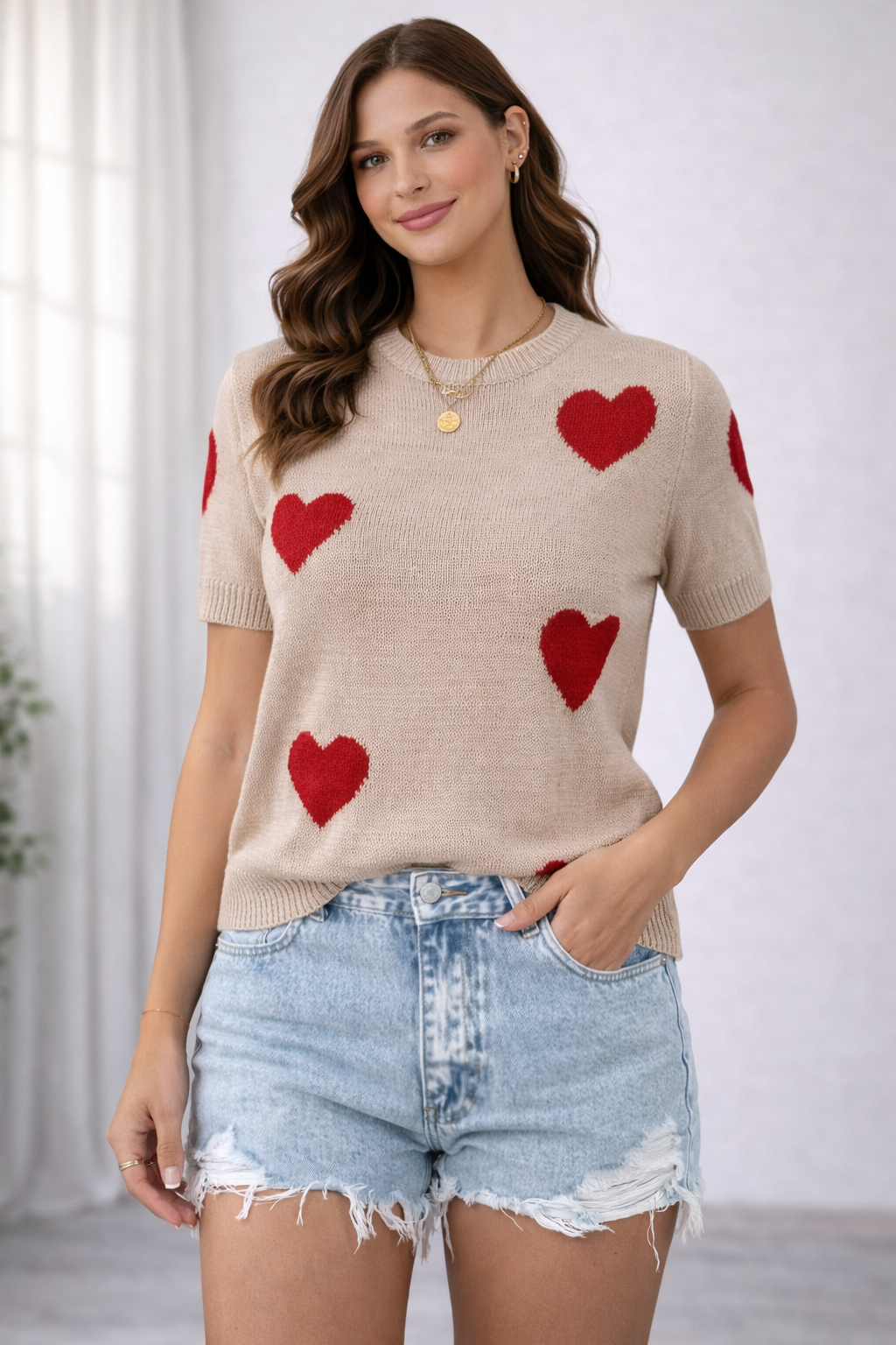 JAN SHORT SLEEVE HEART SWEATER