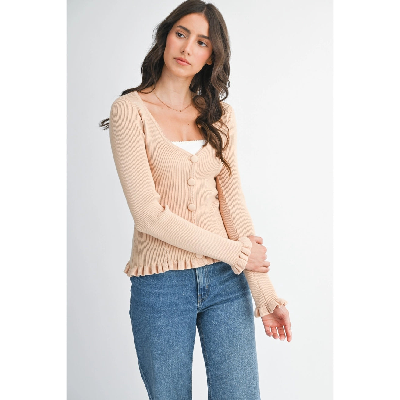 CHANTRIA RIBBED BUTTON UP CARDIGAN