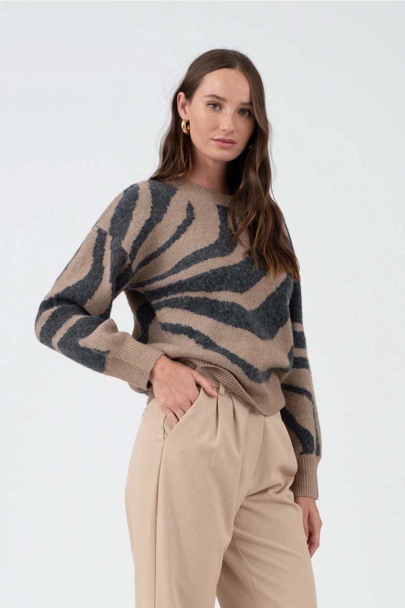 BURKE ZEBRA PRINT KNIT SWEATER