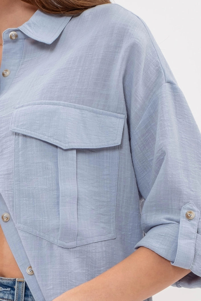 EVIE LIGHTWEIGHT COLLARED BUTTON DOWN SHIRT | BLUE