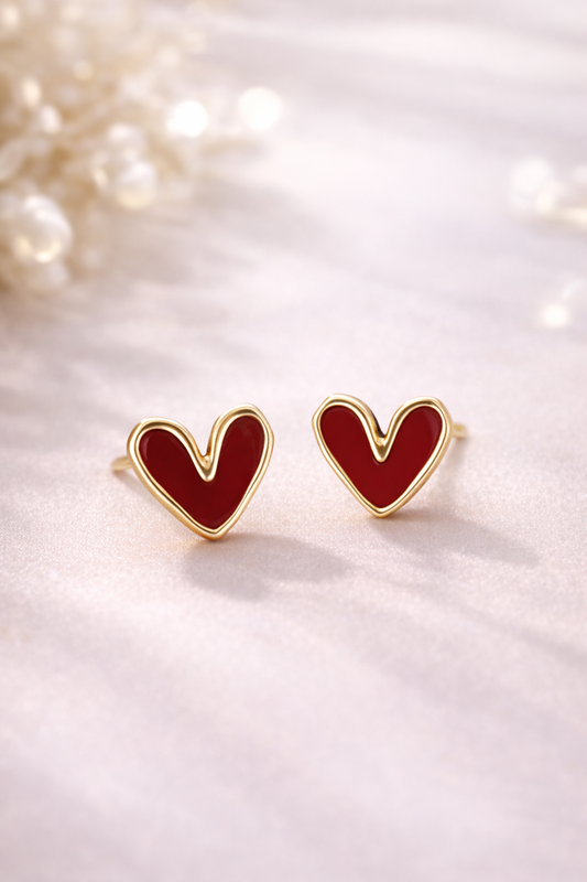 MINI HEART STUD EARRINGS | RED