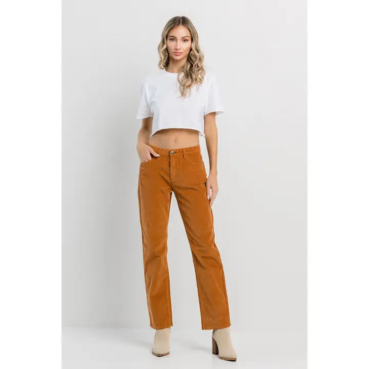 NIMA STRAIGHT LEG CORDUROY PANTS | CARAMEL