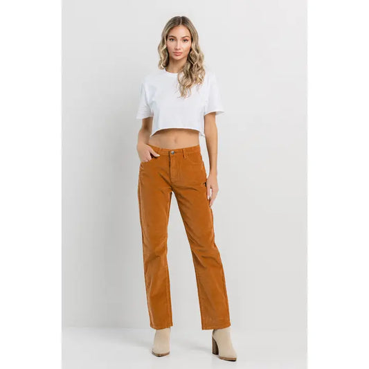 NIMA STRAIGHT LEG CORDUROY PANTS | CARAMEL