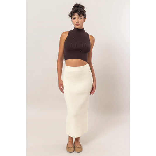 LEEANNE RIBBED KNIT MIDI SKIRT