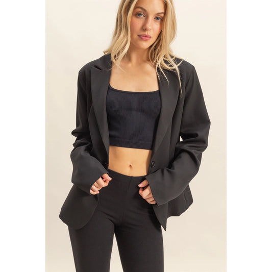 TAMIA SINGLE BUTTON BLAZER | BLACK