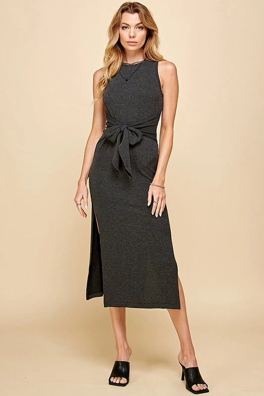 ANNA TIE FRONT DRESS | CHARCOAL