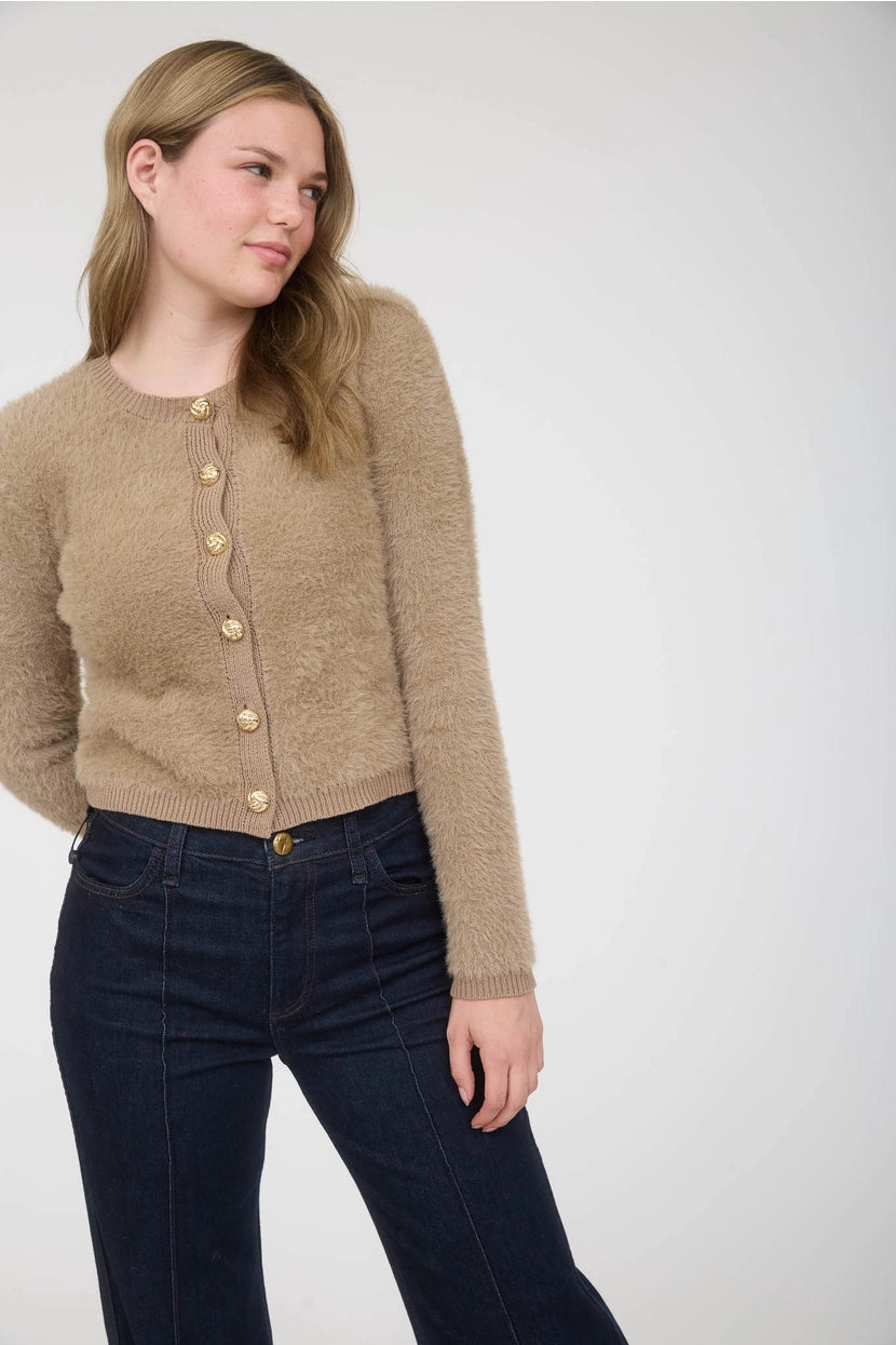 MALANY FUZZY KNIT BUTTON FRONT CARDIGAN