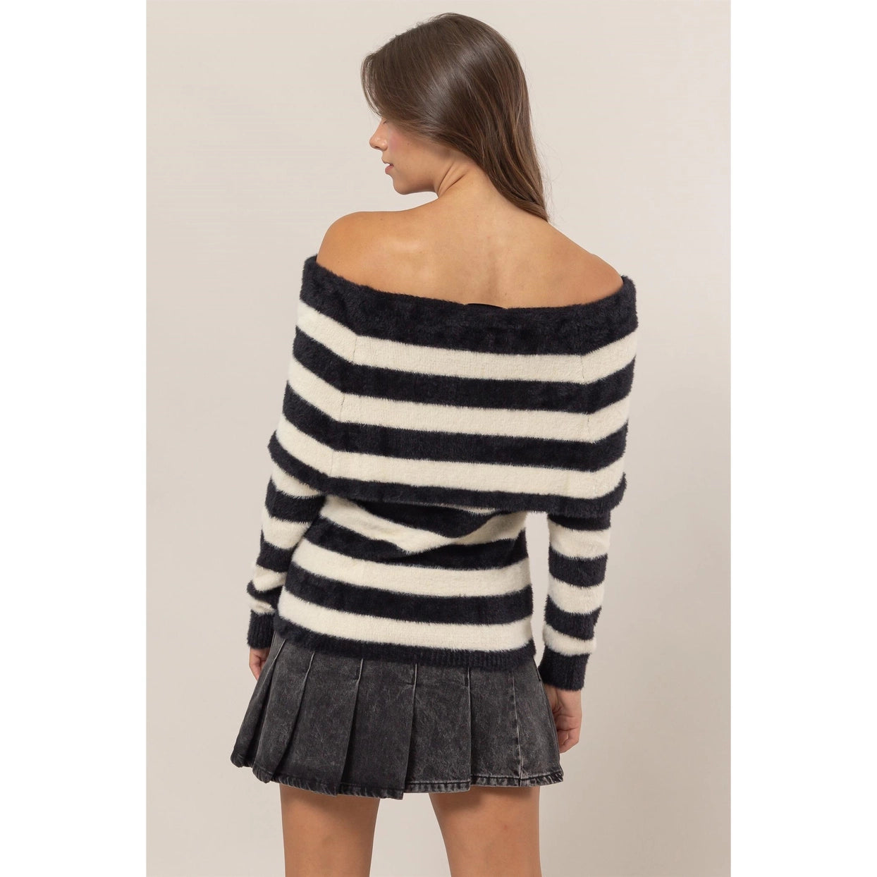 AMARILLA STRIPED OFF SHOULDER SWEATER
