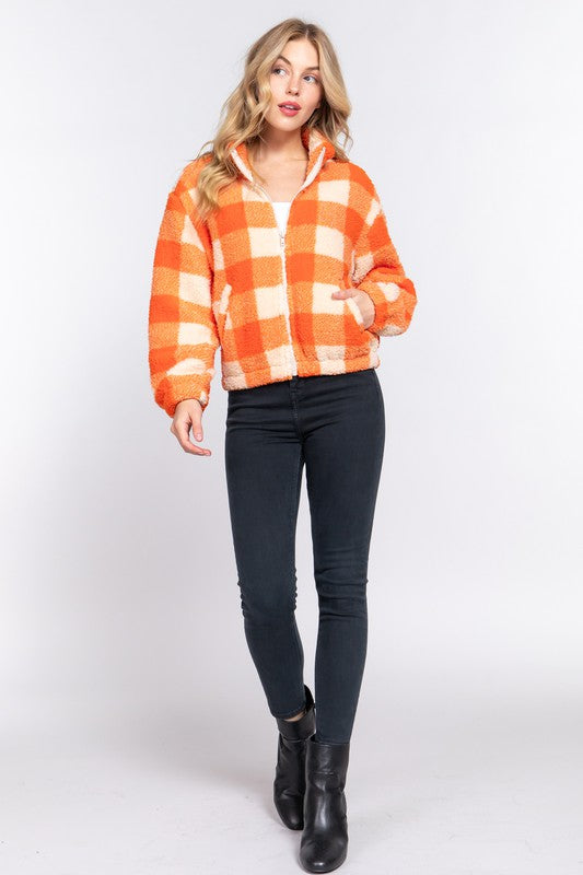 RIELLY ARGYLE PRINT SHERPA JACKET | ORANGE