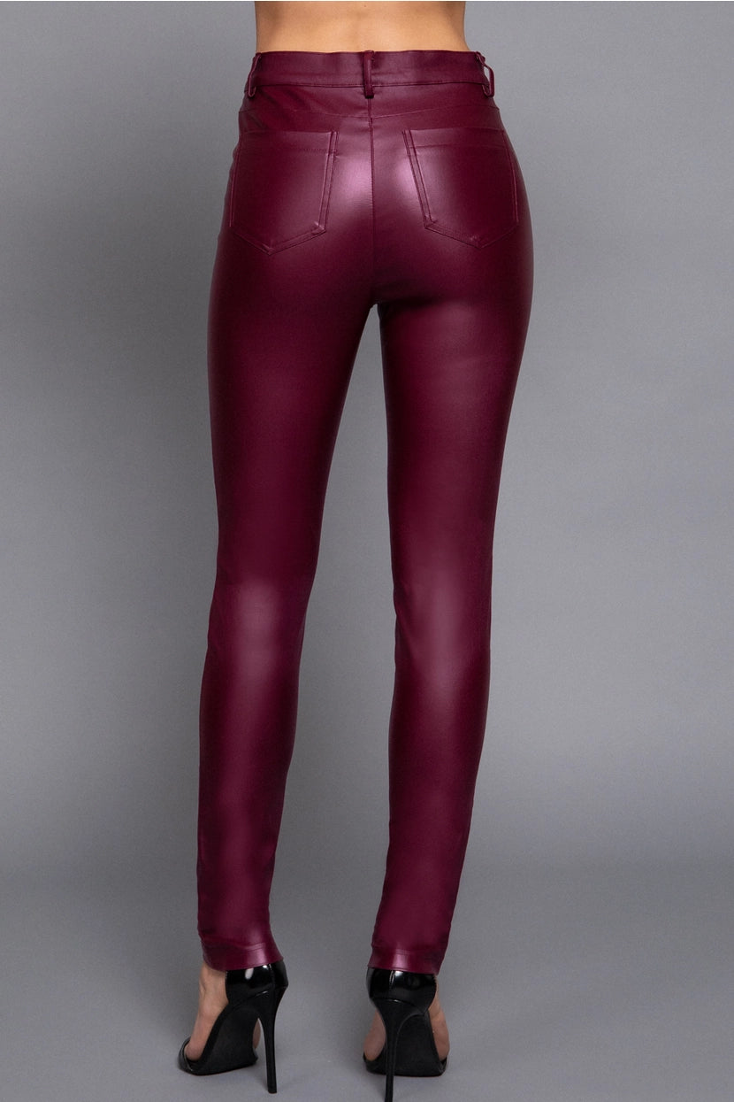 PERLA COATED SKINNY PANTS | BURGUNDY