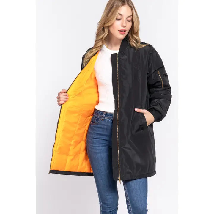 OZZY LONG LINE BOMBER JACKET | BLACK