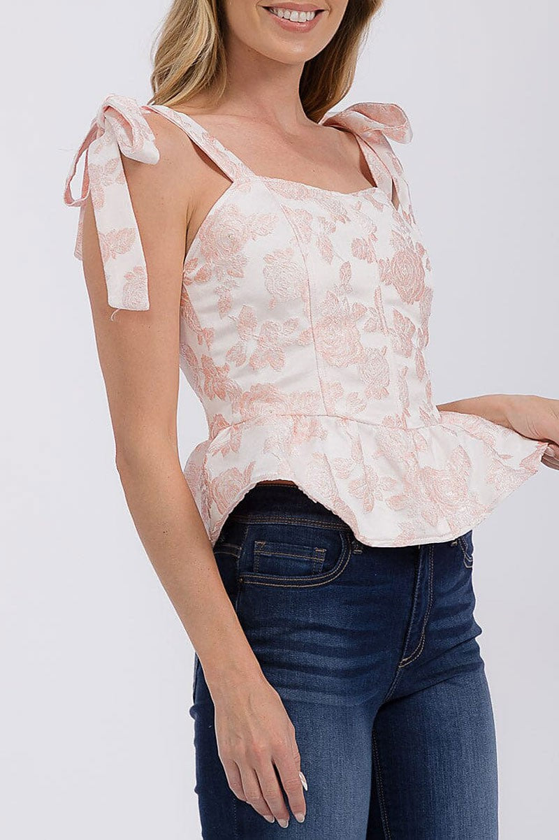 MELISSA FLORAL EMBROIDERED PEPLUM TOP