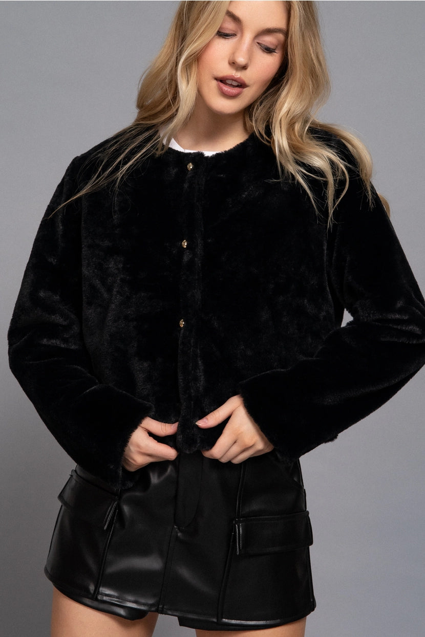 NATTIE FAUX FUR COAT | BLACK